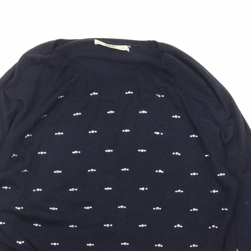 Oasis Womens Blue Round Neck Acrylic Pullover Jumper Size M - Rhinestone Detail