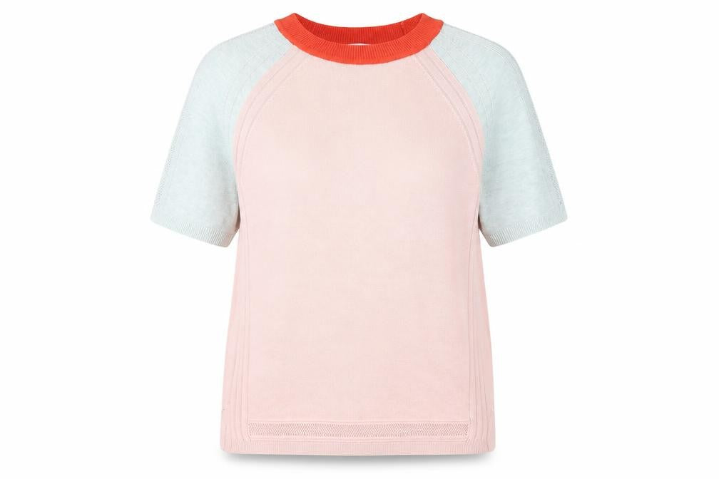 Front view of Next women’s pink round neck viscose jumper, size UK 14
