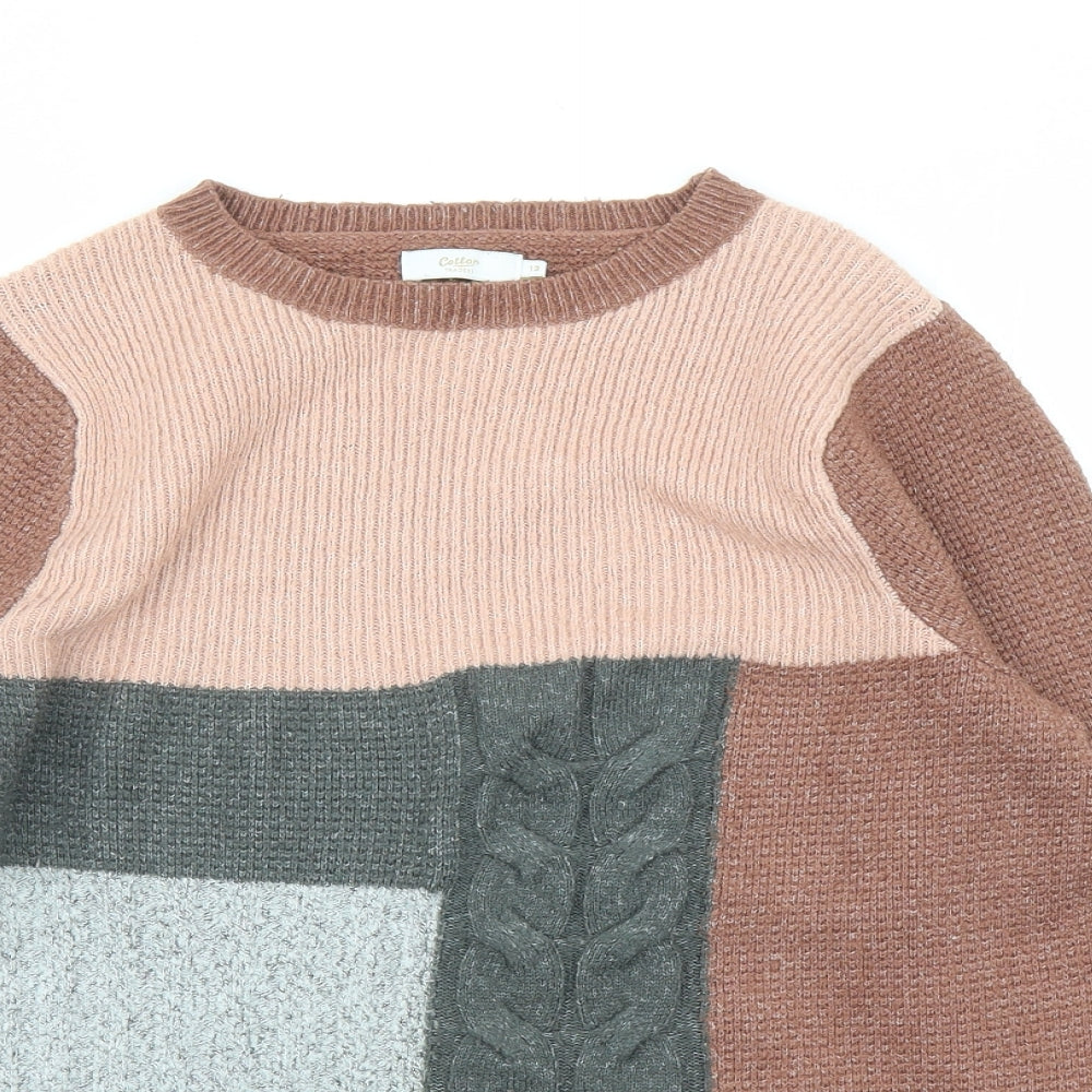 cotton tr Womens Brown Round Neck Acrylic Pullover Jumper Size 12