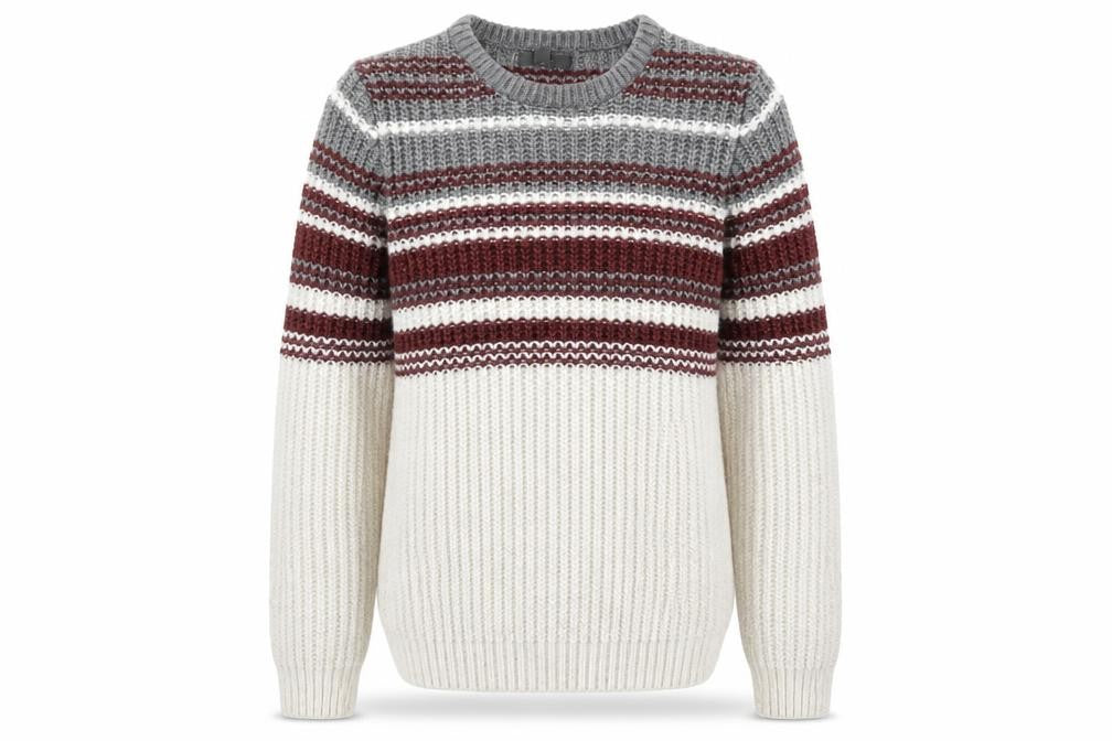 Marks and Spencer Mens Beige Round Neck Striped Acrylic Pullover Jumper Size S Long Sleeve