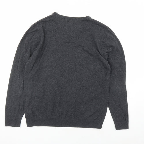 NEXT Mens Grey V-Neck Cotton Pullover Jumper Size L Long Sleeve
