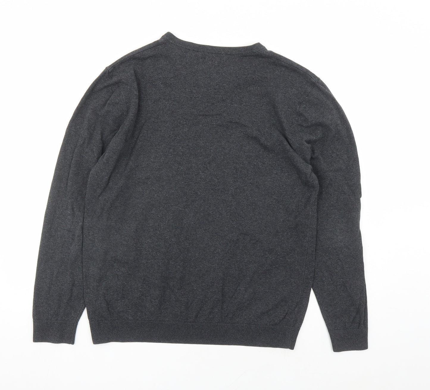 NEXT Mens Grey V-Neck Cotton Pullover Jumper Size L Long Sleeve
