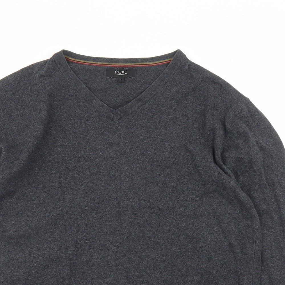 NEXT Mens Grey V-Neck Cotton Pullover Jumper Size L Long Sleeve