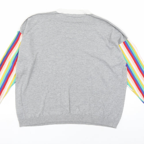 NEXT Womens Grey Round Neck Striped Cotton Pullover Jumper Size 22