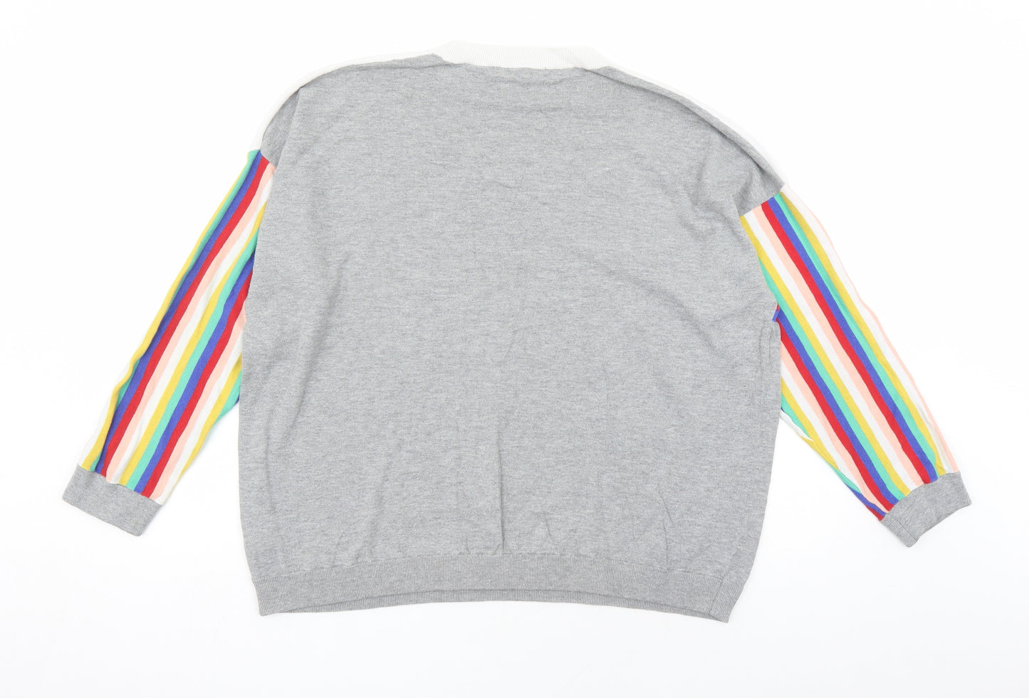 NEXT Womens Grey Round Neck Striped Cotton Pullover Jumper Size 22