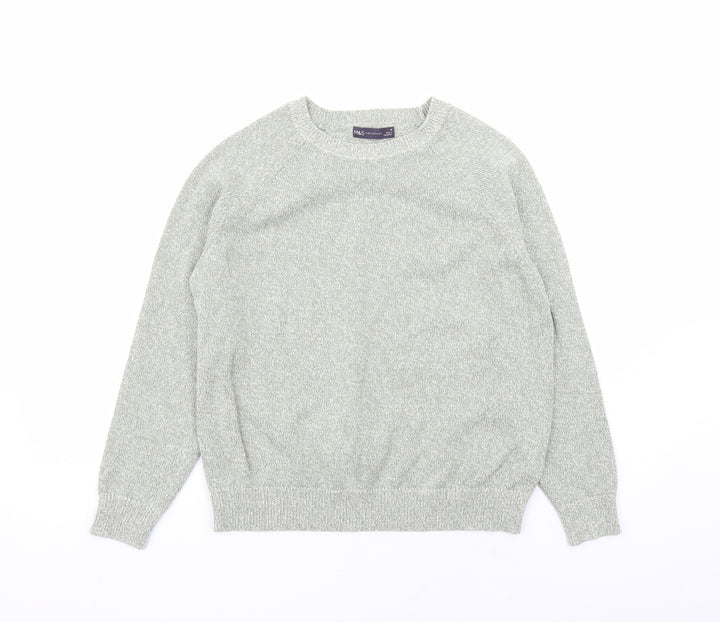 Marks and Spencer Womens Green Round Neck Cotton Pullover Jumper Size M
