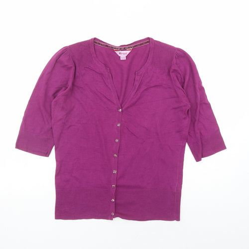 Monsoon Womens Purple V-Neck Cotton Cardigan Jumper Size 14