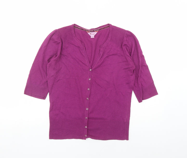 Monsoon Womens Purple V-Neck Cotton Cardigan Jumper Size 14