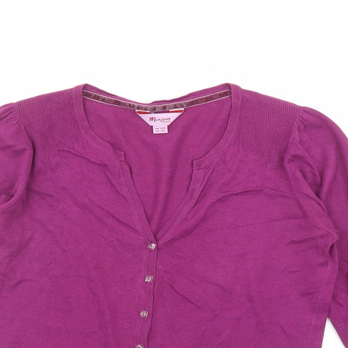 Monsoon Womens Purple V-Neck Cotton Cardigan Jumper Size 14
