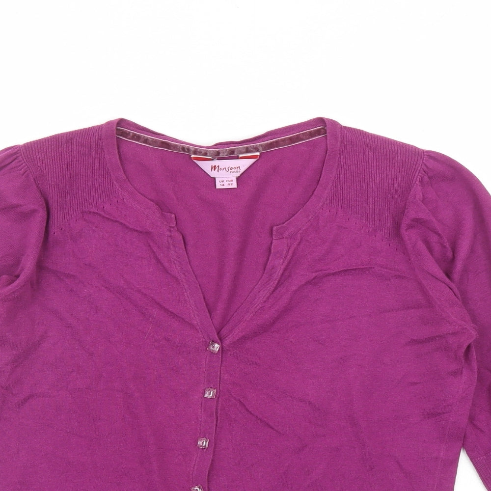Monsoon Womens Purple V-Neck Cotton Cardigan Jumper Size 14
