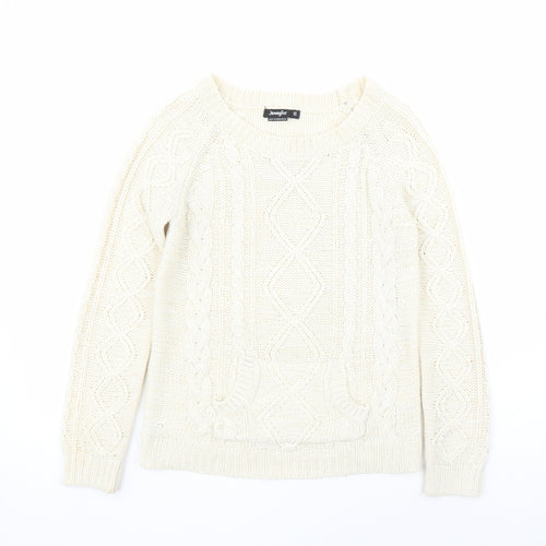 Jennyfer Womens Ivory Round Neck Acrylic Pullover Jumper Size XS