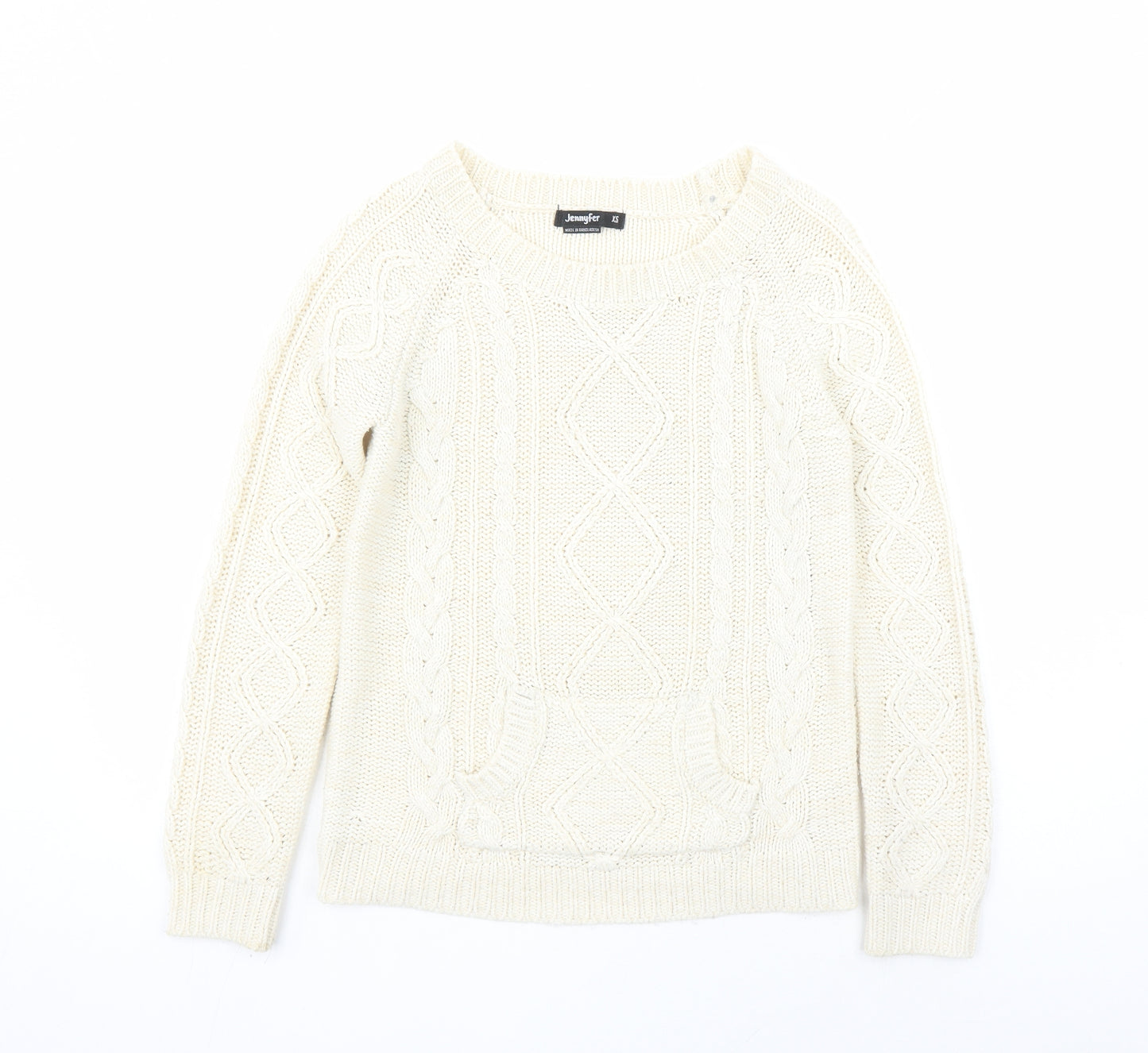 Jennyfer Womens Ivory Round Neck Acrylic Pullover Jumper Size XS
