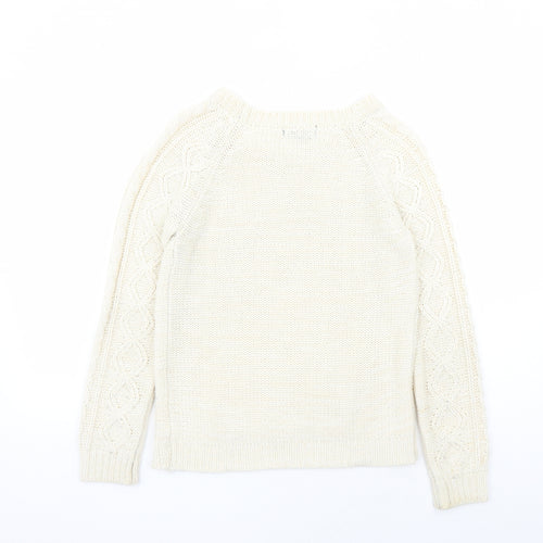 Jennyfer Womens Ivory Round Neck Acrylic Pullover Jumper Size XS