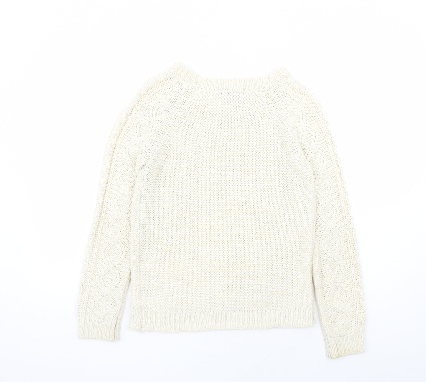 Jennyfer Womens Ivory Round Neck Acrylic Pullover Jumper Size XS