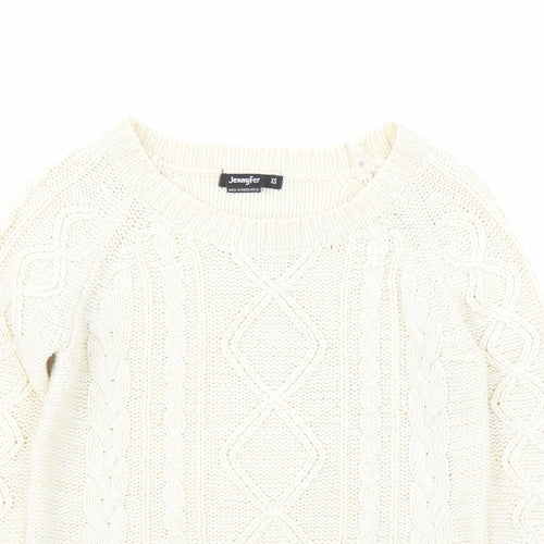 Jennyfer Womens Ivory Round Neck Acrylic Pullover Jumper Size XS