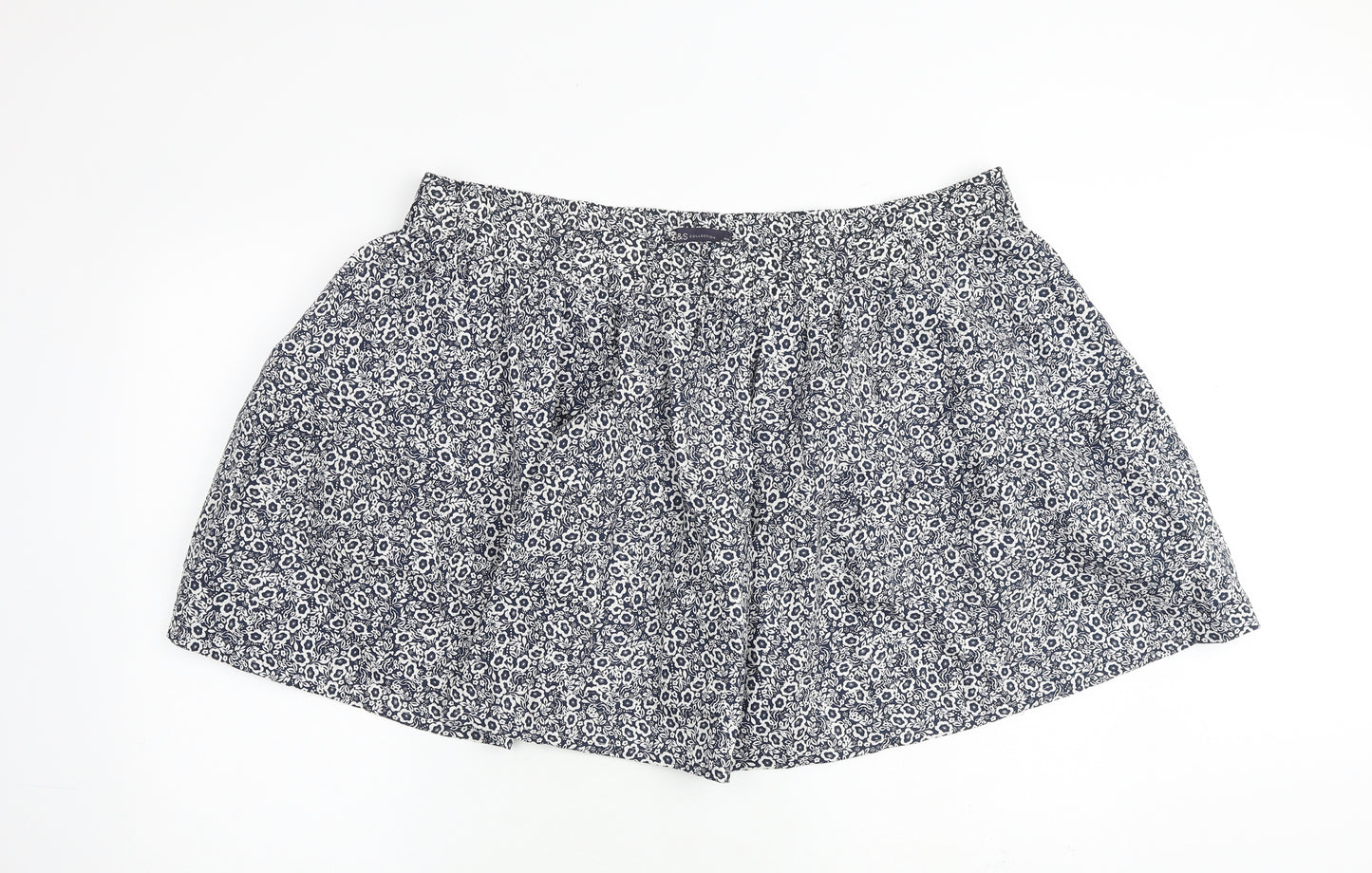 Marks and Spencer Womens Blue Floral Cotton A-Line Skirt Size 22
