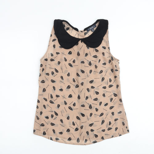 Amphora Womens Brown Geometric Polyester Basic Tank Size XS Collared
