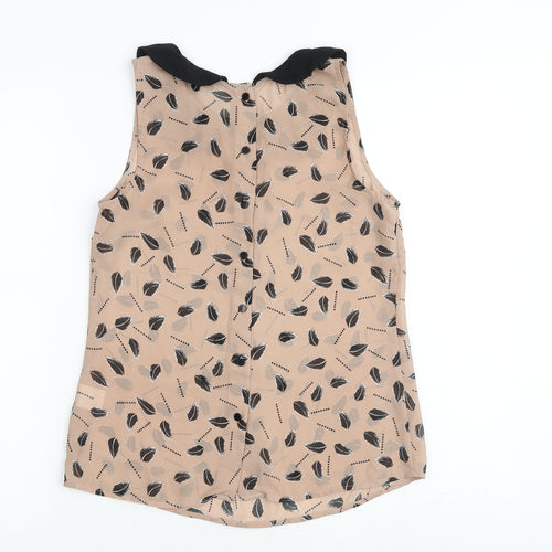 Amphora Womens Brown Geometric Polyester Basic Tank Size XS Collared