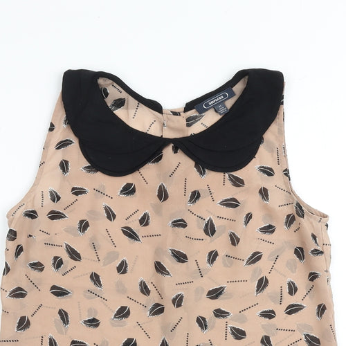 Amphora Womens Brown Geometric Polyester Basic Tank Size XS Collared