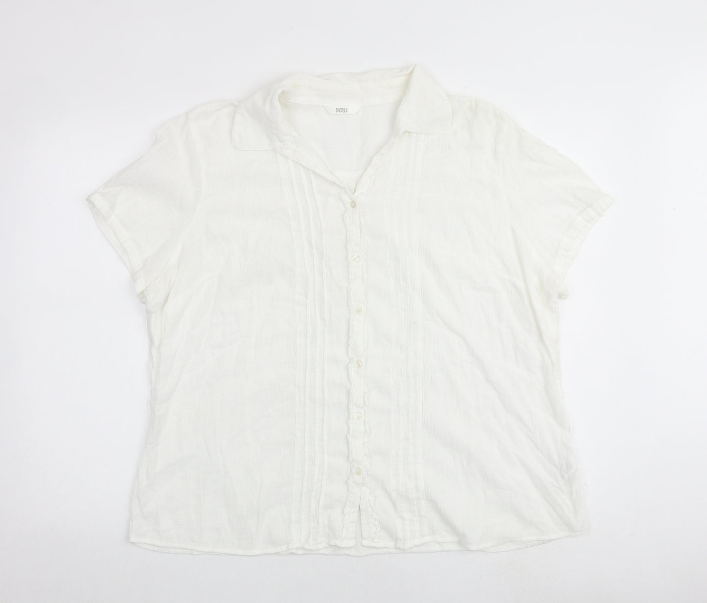 Marks and Spencer Womens White 100% Cotton Basic Button-Up Size 22 Collared