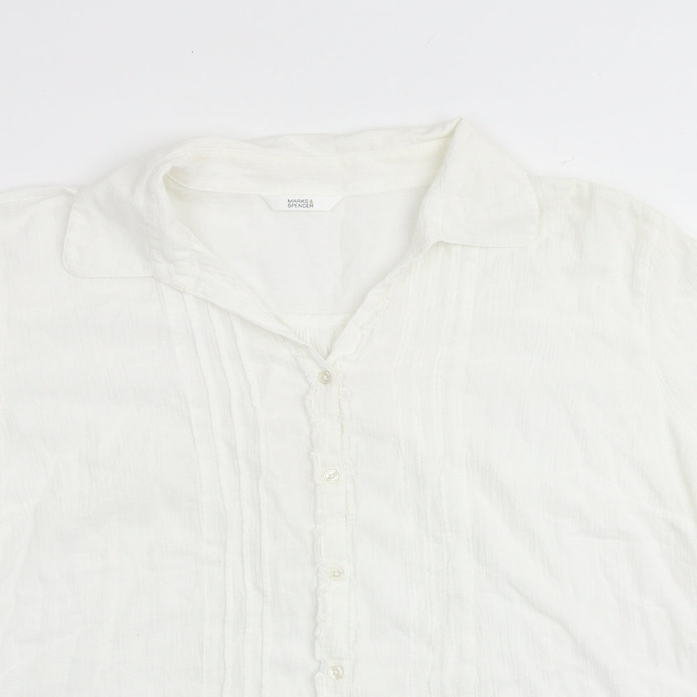 Marks and Spencer Womens White 100% Cotton Basic Button-Up Size 22 Collared