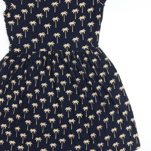 Zara Womens Blue Geometric Viscose A-Line Size S Round Neck Pullover