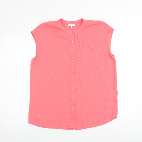 Warehouse Womens Pink Polyester Basic Button-Up Size 10 Round Neck