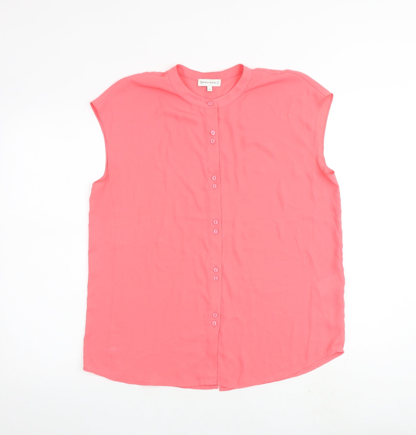 Warehouse Womens Pink Polyester Basic Button-Up Size 10 Round Neck