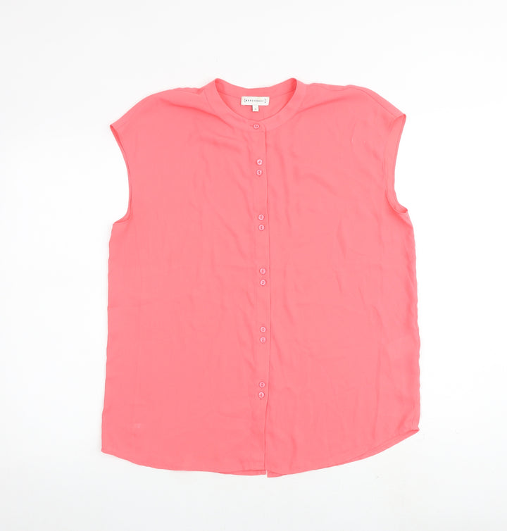 Warehouse Womens Pink Polyester Basic Button-Up Size 10 Round Neck
