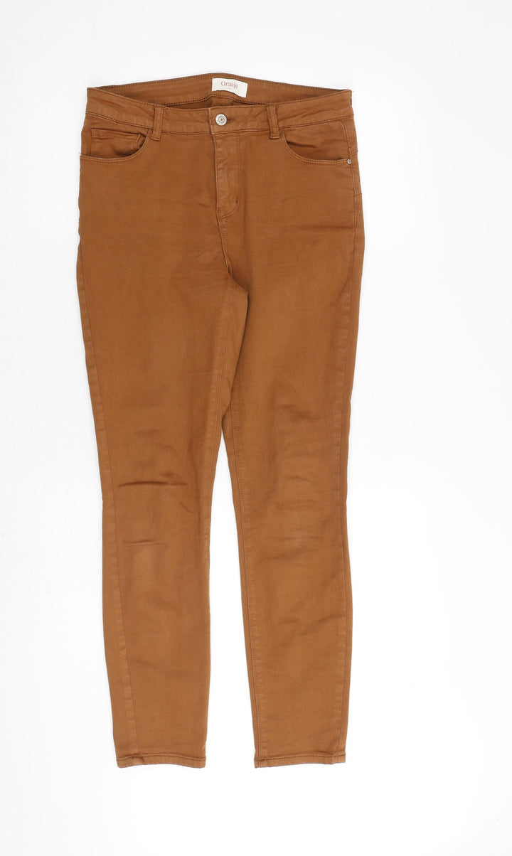 Orajie Womens Brown Cotton Skinny Jeans Size 12 L28 in Regular Zip