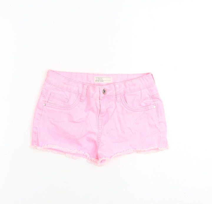 denim365 Girls Pink 100% Cotton Cut-Off Shorts Size 8-9 Years Regular Zip