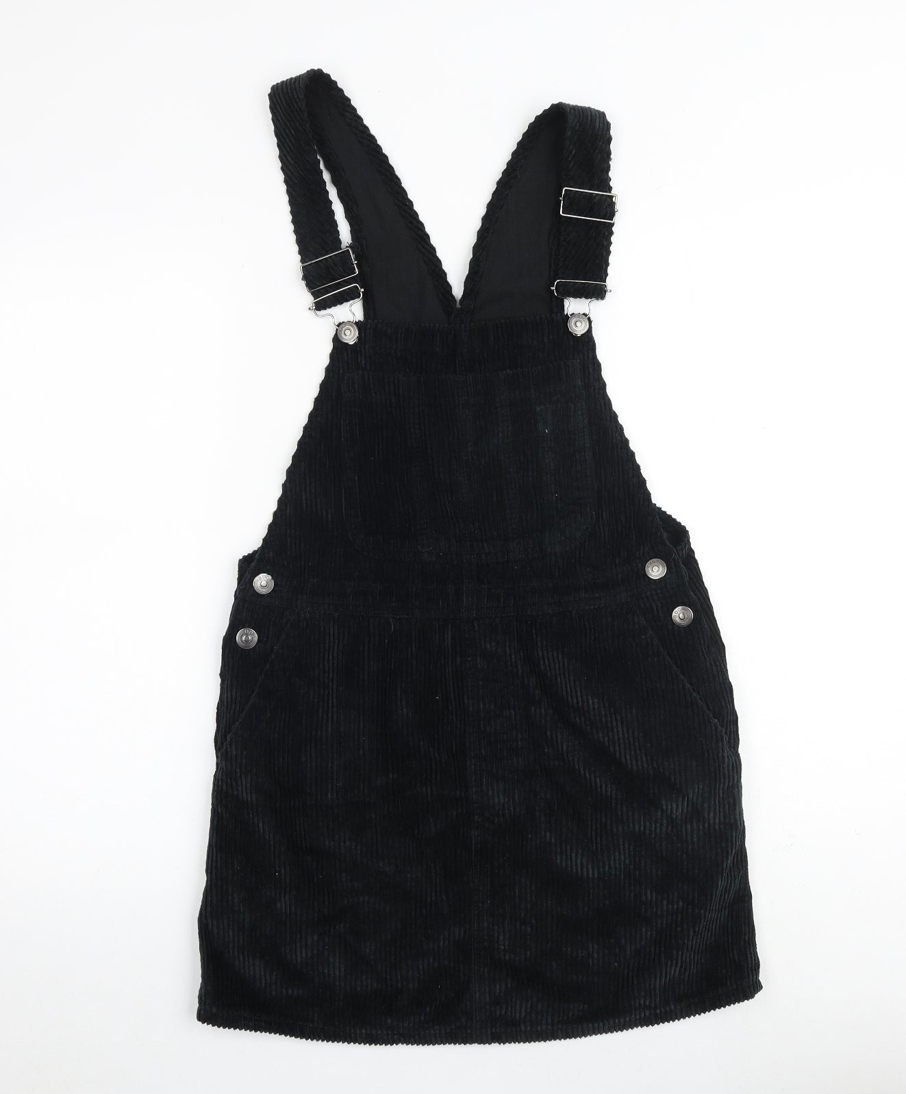 BDG Womens Black 100% Cotton Pinafore/Dungaree Dress Size M Square Neck Buckle