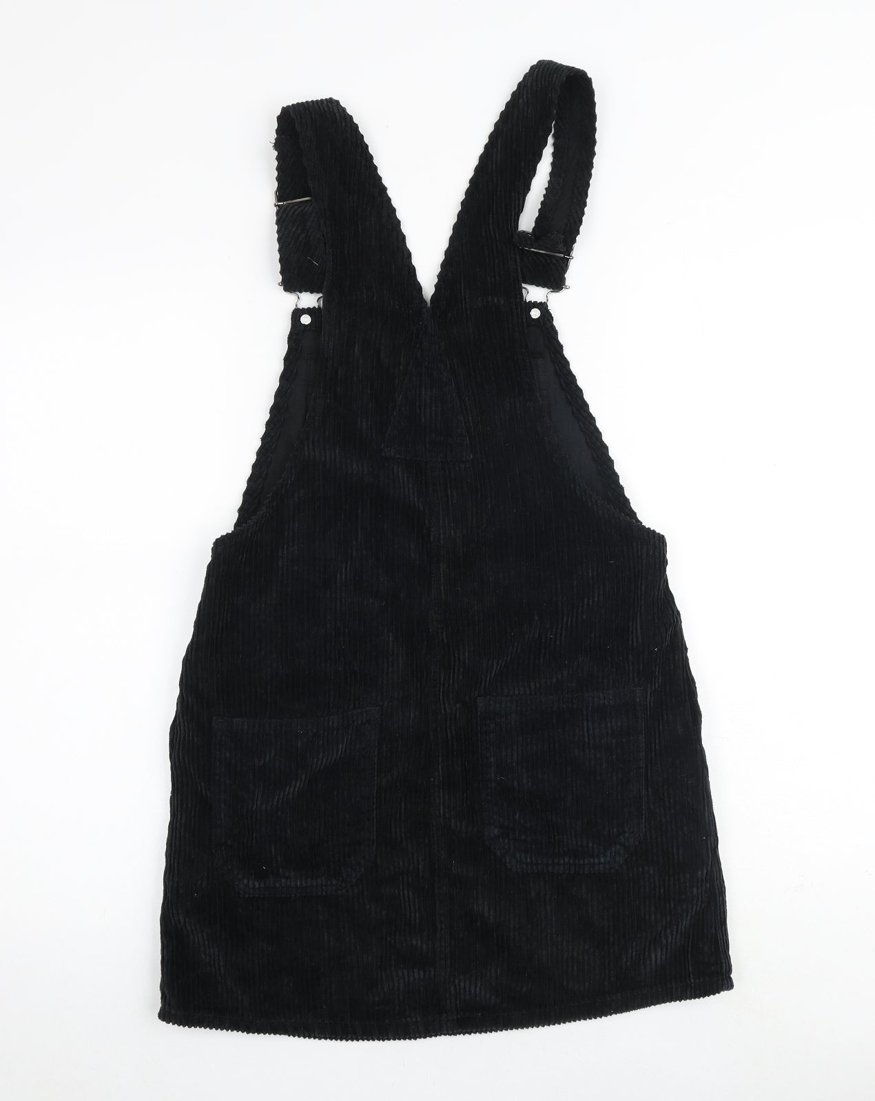 BDG Womens Black 100% Cotton Pinafore/Dungaree Dress Size M Square Neck Buckle