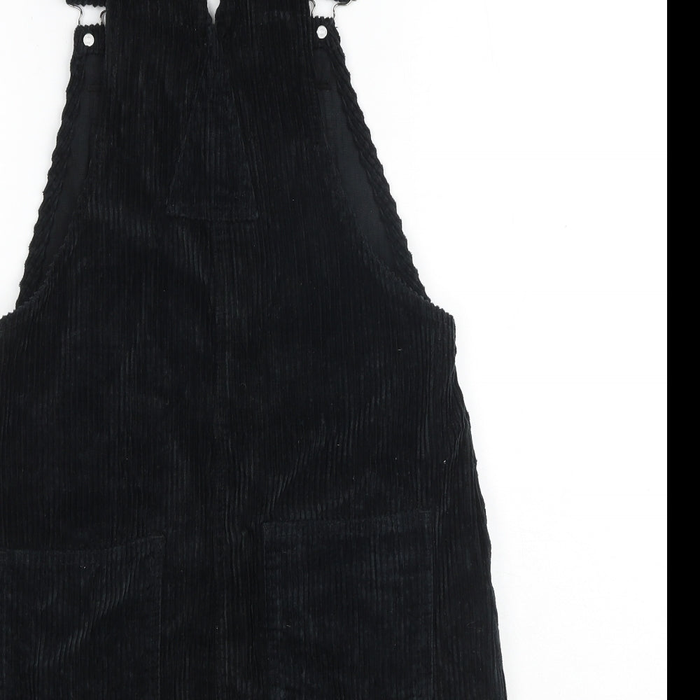 BDG Womens Black 100% Cotton Pinafore/Dungaree Dress Size M Square Neck Buckle