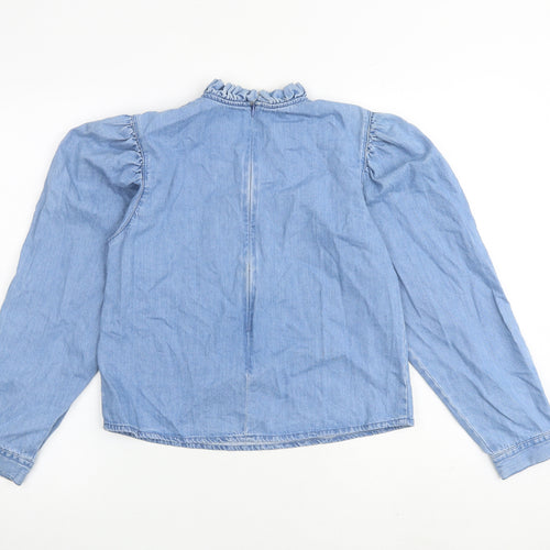 Denim & Co. Womens Blue 100% Cotton Basic Blouse Size 8 High Neck