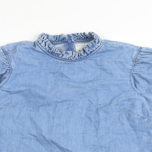 Denim & Co. Womens Blue 100% Cotton Basic Blouse Size 8 High Neck