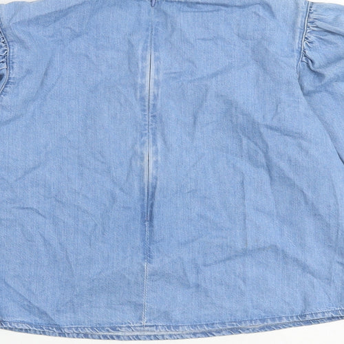 Denim & Co. Womens Blue 100% Cotton Basic Blouse Size 8 High Neck