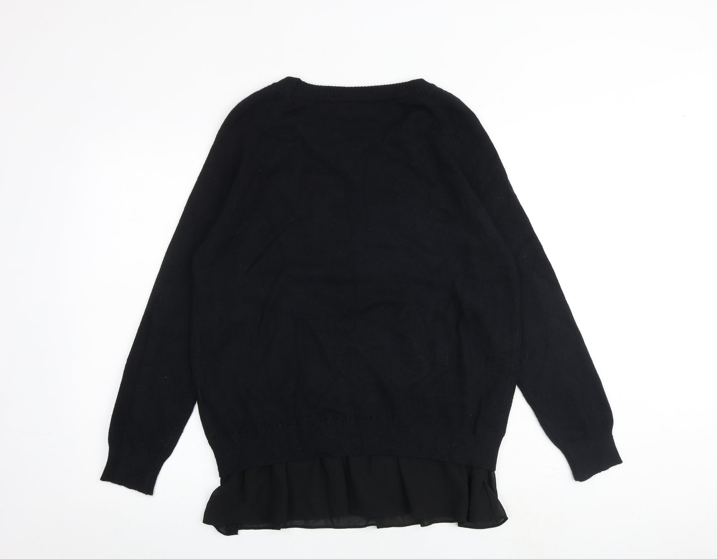 Quiz Womens Black Round Neck Floral Viscose Pullover Jumper Size M