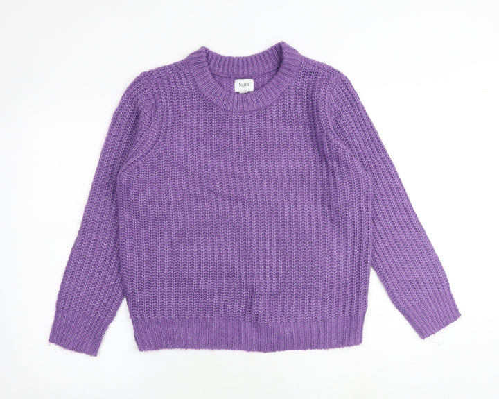 St. Tropez Womens Purple Round Neck Acrylic Pullover Jumper Size XL