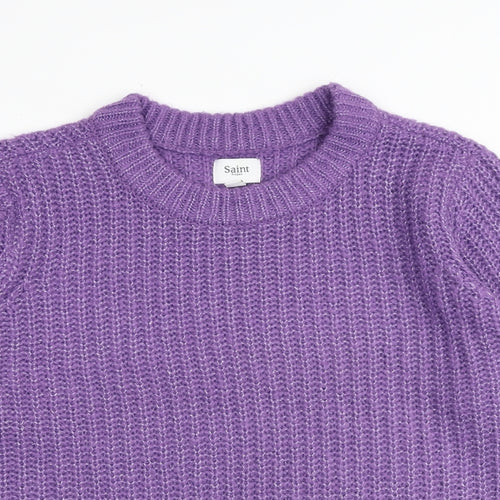 St. Tropez Womens Purple Round Neck Acrylic Pullover Jumper Size XL
