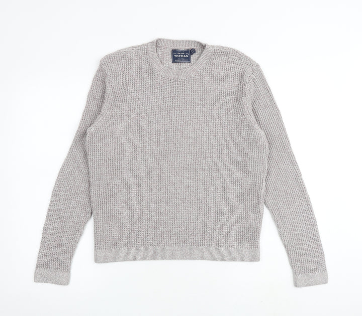 Topman Mens Grey Round Neck Cotton Pullover Jumper Size S Long Sleeve