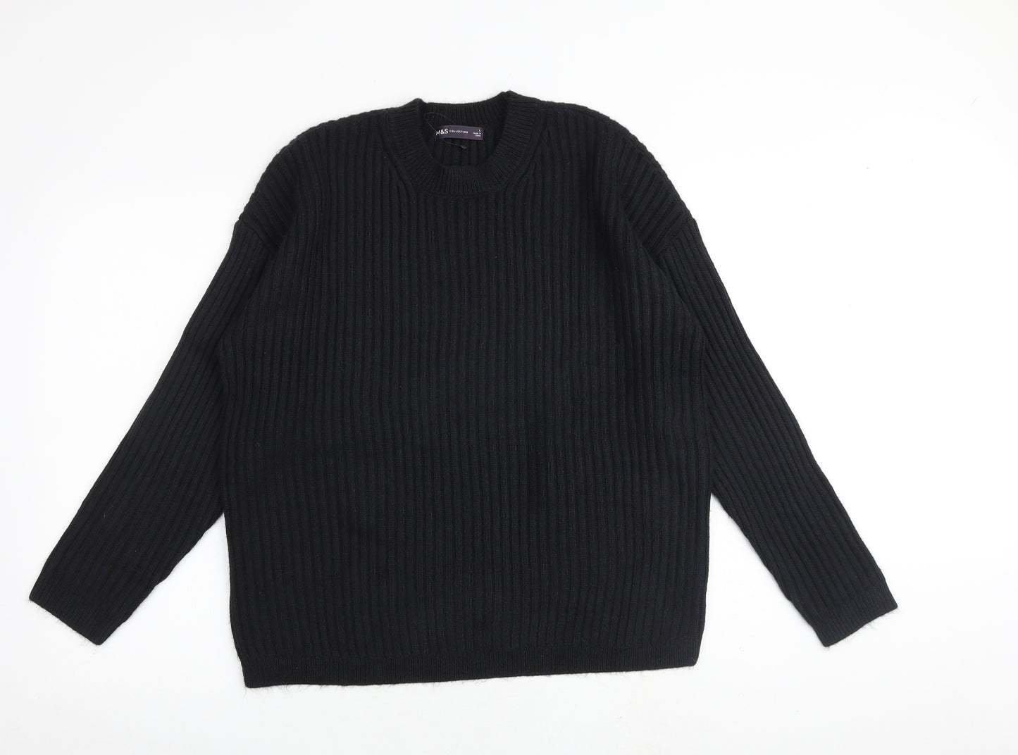 Marks and Spencer Womens Black Round Neck Polyester Pullover Jumper Size M