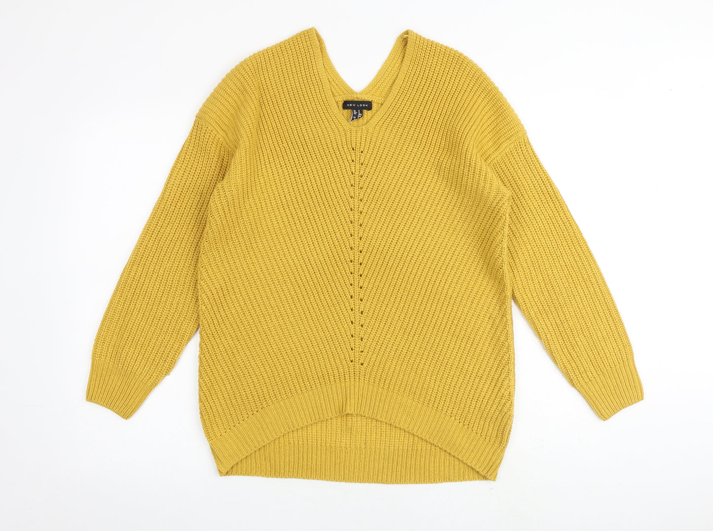 New Look Womens Yellow V-Neck Acrylic Pullover Jumper Size S