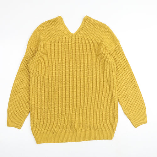 New Look Womens Yellow V-Neck Acrylic Pullover Jumper Size S