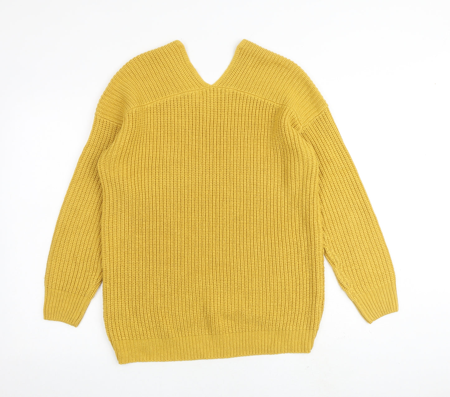 New Look Womens Yellow V-Neck Acrylic Pullover Jumper Size S