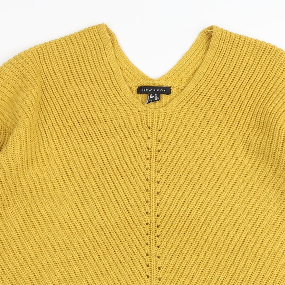 New Look Womens Yellow V-Neck Acrylic Pullover Jumper Size S