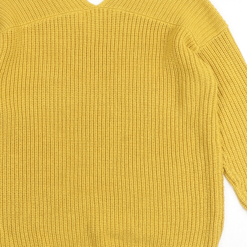 New Look Womens Yellow V-Neck Acrylic Pullover Jumper Size S