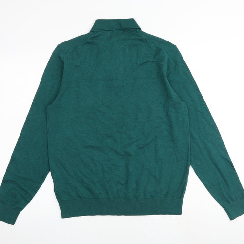 Marks and Spencer Mens Green Collared Cotton Pullover Jumper Size M Long Sleeve