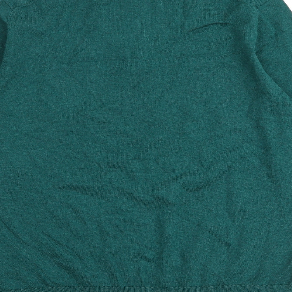 Marks and Spencer Mens Green Collared Cotton Pullover Jumper Size M Long Sleeve