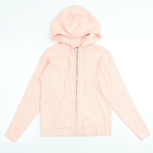 Marks and Spencer Womens Pink Round Neck Acrylic Full Zip Jumper Size S